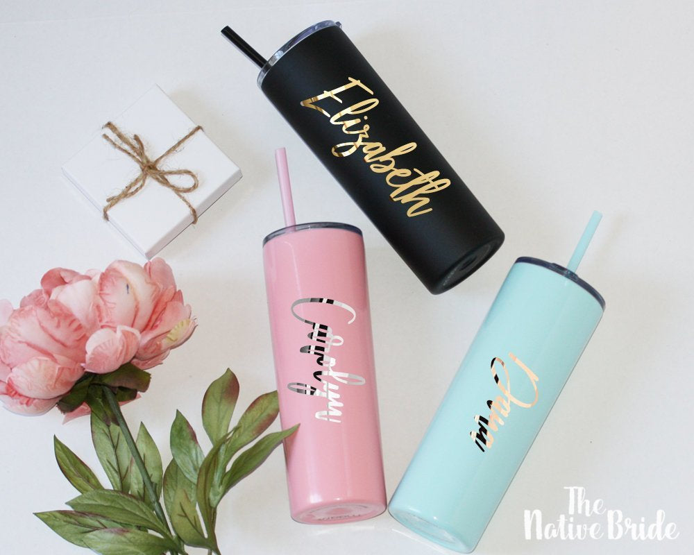Personalized Tall Tumbler with Lid and Straw for bridesmaids gifts