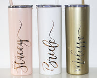 Thumbnail for Personalized Tall Metal Tumblers with Lid and Straw Bridesmaid Gifts Rose Gold Blush Pink Custom Cups BULK DISCOUNT on Set of 5 6 7 8 9 +