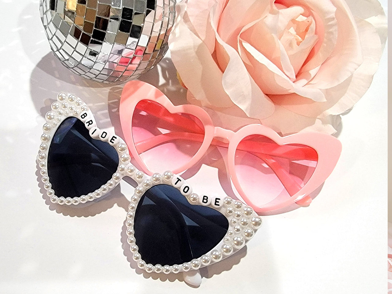Bride to Be Heart Sunglasses with Pearls and Pink Retro Bridesmaid Sunglasses