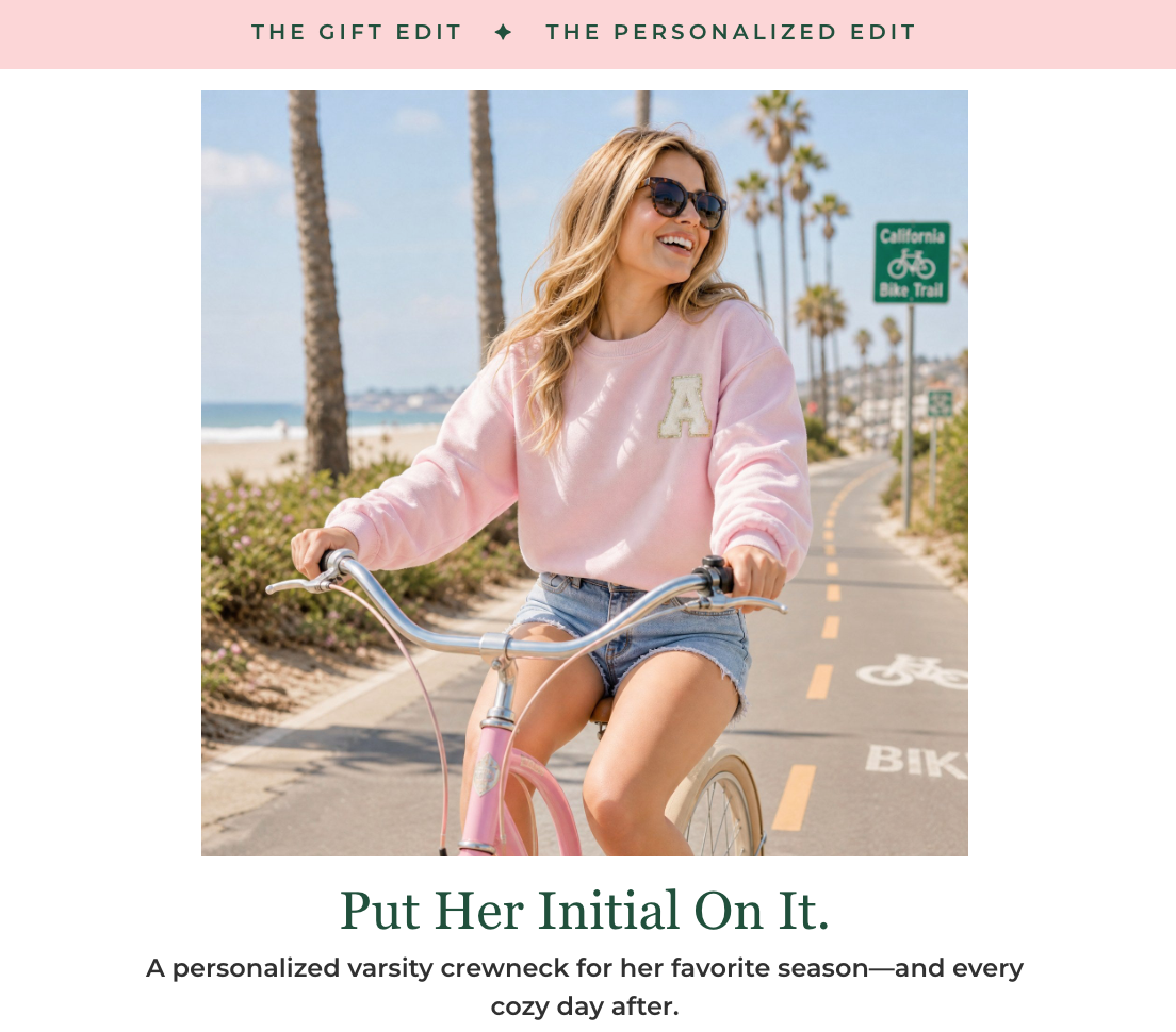 Personalized Varsity Crewneck: A Cozy Gift with Her Initial