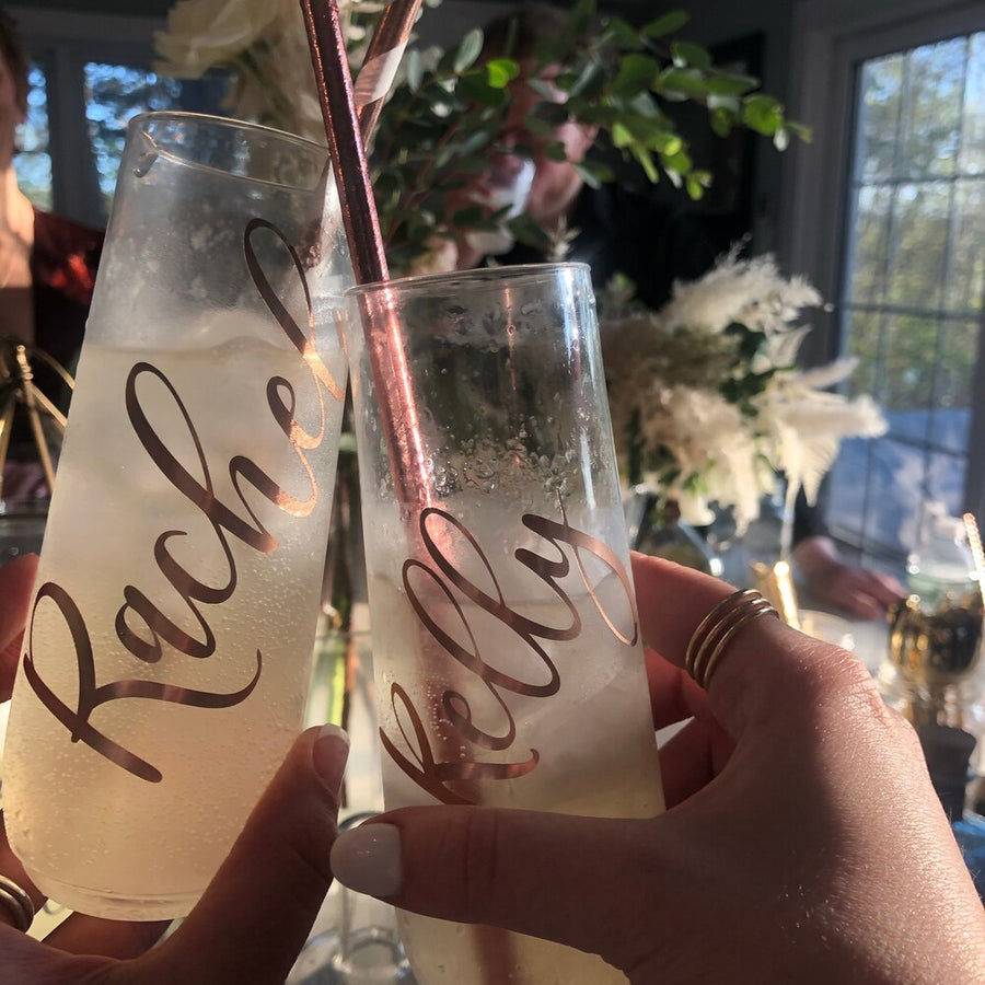 Personalized Plastic Stemless Champagne Flutes