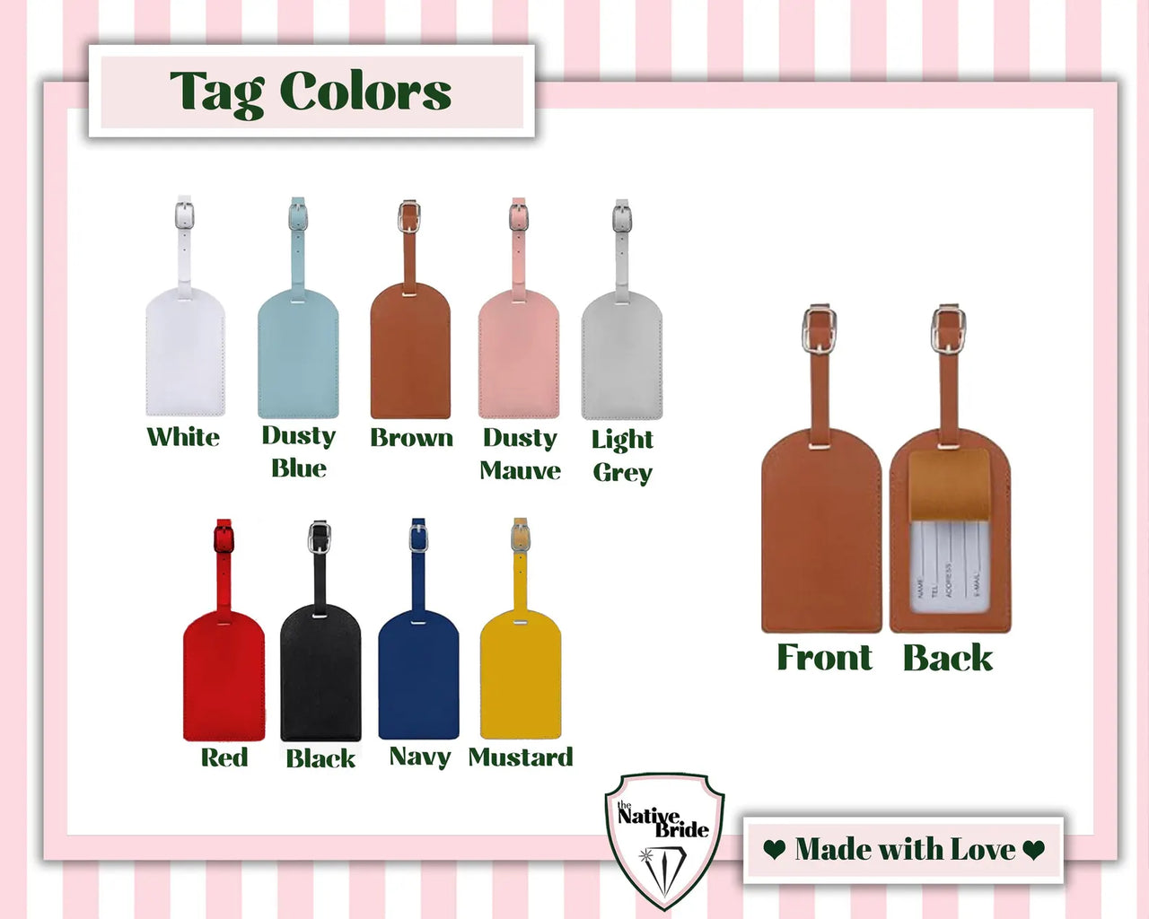 Personalized Shadow Monogram Vegan Leather Luggage Bag Tag in fun and colorful colors