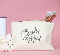 Thumbnail for script bridesmaid makeup bag canvas personalized cosmetic bag for bride gift for bridal party mother of the bride groom maid of honor bag