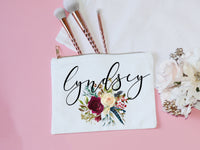 Thumbnail for Personalized christmas gift for her winter wedding cosmetic bag for bride bridesmaid make up bags holiday floral pouch bridal party favors