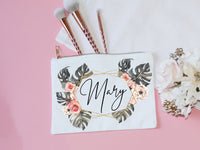 Thumbnail for Personalized Bridesmaid Makeup Bag with tassel pretty floral geo bride cosmetic bag with gold zipper satin lined floral cosmetic pouch gift