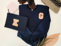 Varsity Letter Patch Crewneck Sweatshirt, Single Initial Monogrammed Chenille Applique Sweatshirt, Bridesmaid Bachelorette gifts 90s Y2K