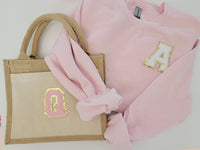 Varsity Letter Patch Crewneck Sweatshirt, Single Initial Monogrammed Chenille Applique Sweatshirt, Bridesmaid Bachelorette gifts 90s Y2K