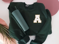 Varsity Letter Patch Crewneck Sweatshirt, Single Initial Monogrammed Chenille Applique Sweatshirt, Bridesmaid Bachelorette gifts 90s Y2K