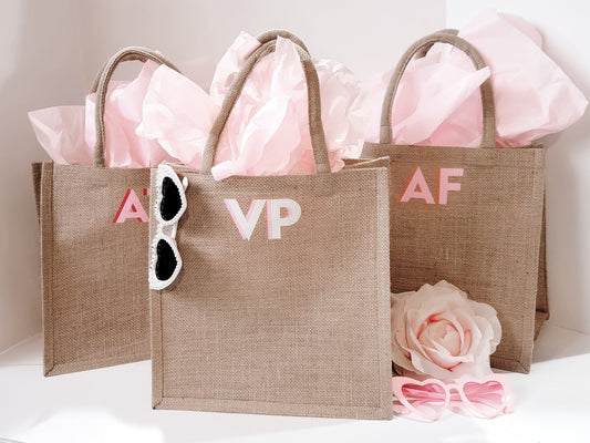 Shadow Monogram Jute Tote Bag