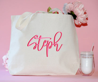 Personalized Name Tote Bag with Colorful Shadow Monogram 90's style