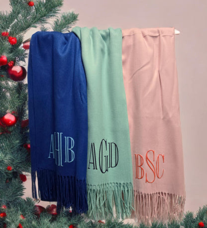 Monogram pashmina with 3D puff print, colorful monogrammed gifts for her