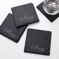 Thumbnail for Engraved Slate Coasters | Custom Unique Wedding Gift Personalized Housewarming Gift Set | Last Name Stone Coaster | Newlywed Gift for couple