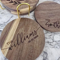 Thumbnail for Engraved Wooden Coasters | Custom Unique Wedding Gift | Personalized Housewarming Gift Set | Last Name Coaster | Newlywed Gift for couple
