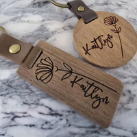 Thumbnail for Engraved Wooden Keychains | Boho Rustic Gift | Bridesmaid Gifts | Bridal Shower Gift | Personalized Key Rings | Christmas Gift for him + Her