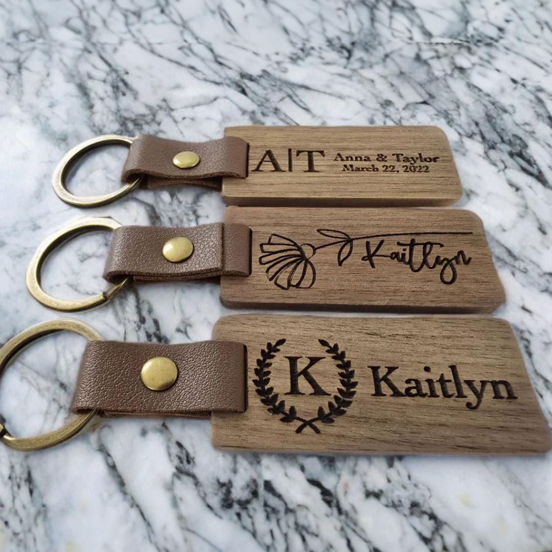 Engraved Wooden Keychains | Boho Rustic Gift | Bridesmaid Gifts | Bridal Shower Gift | Personalized Key Rings | Christmas Gift for him + Her