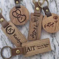 Thumbnail for Engraved Wooden Keychains | Boho Rustic Gift | Bridesmaid Gifts | Bridal Shower Gift | Personalized Key Rings | Christmas Gift for him + Her