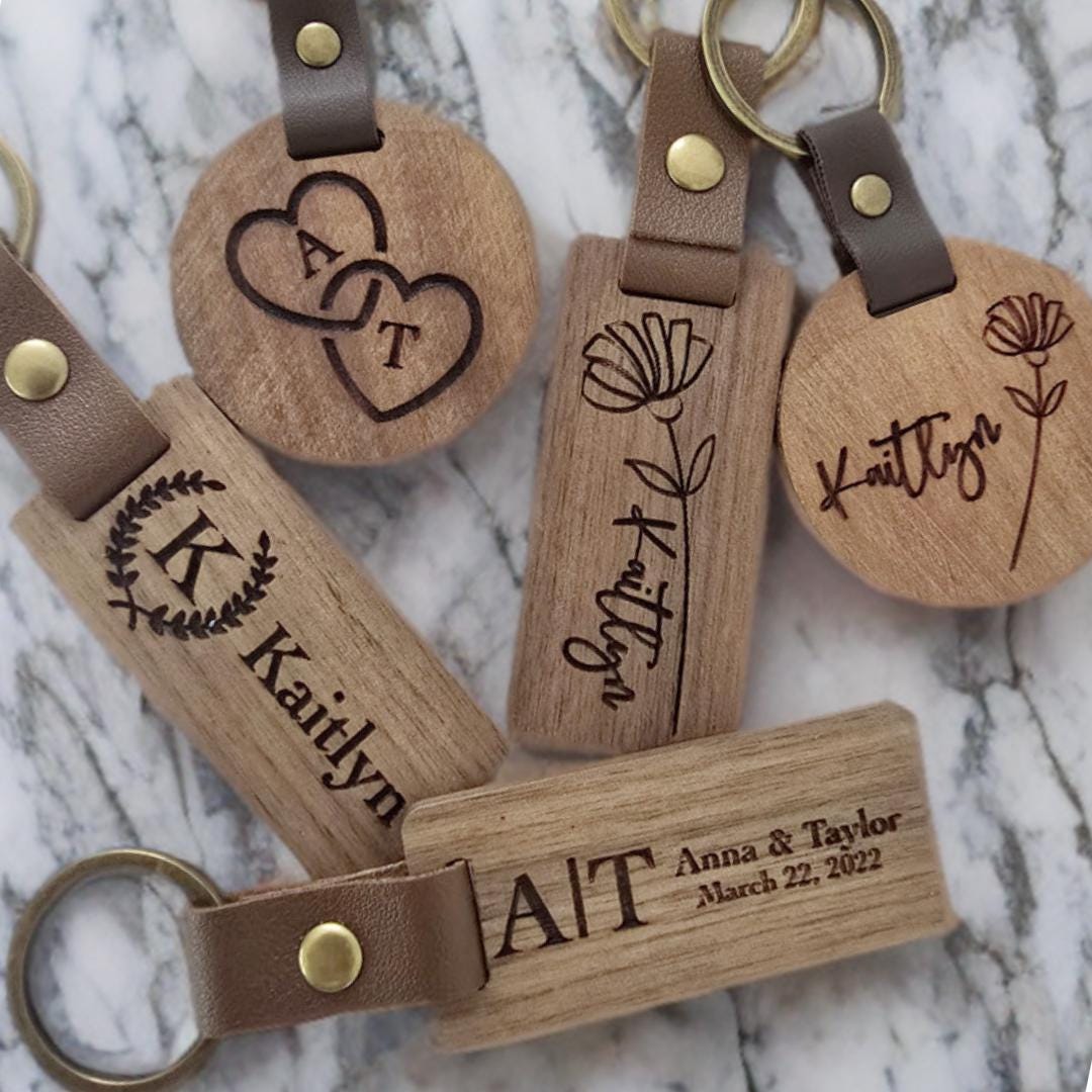 Engraved Wooden Keychains | Boho Rustic Gift | Bridesmaid Gifts | Bridal Shower Gift | Personalized Key Rings | Christmas Gift for him + Her