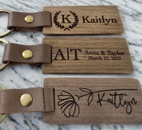 Thumbnail for Engraved Wooden Keychains | Boho Rustic Gift | Bridesmaid Gifts | Bridal Shower Gift | Personalized Key Rings | Christmas Gift for him + Her