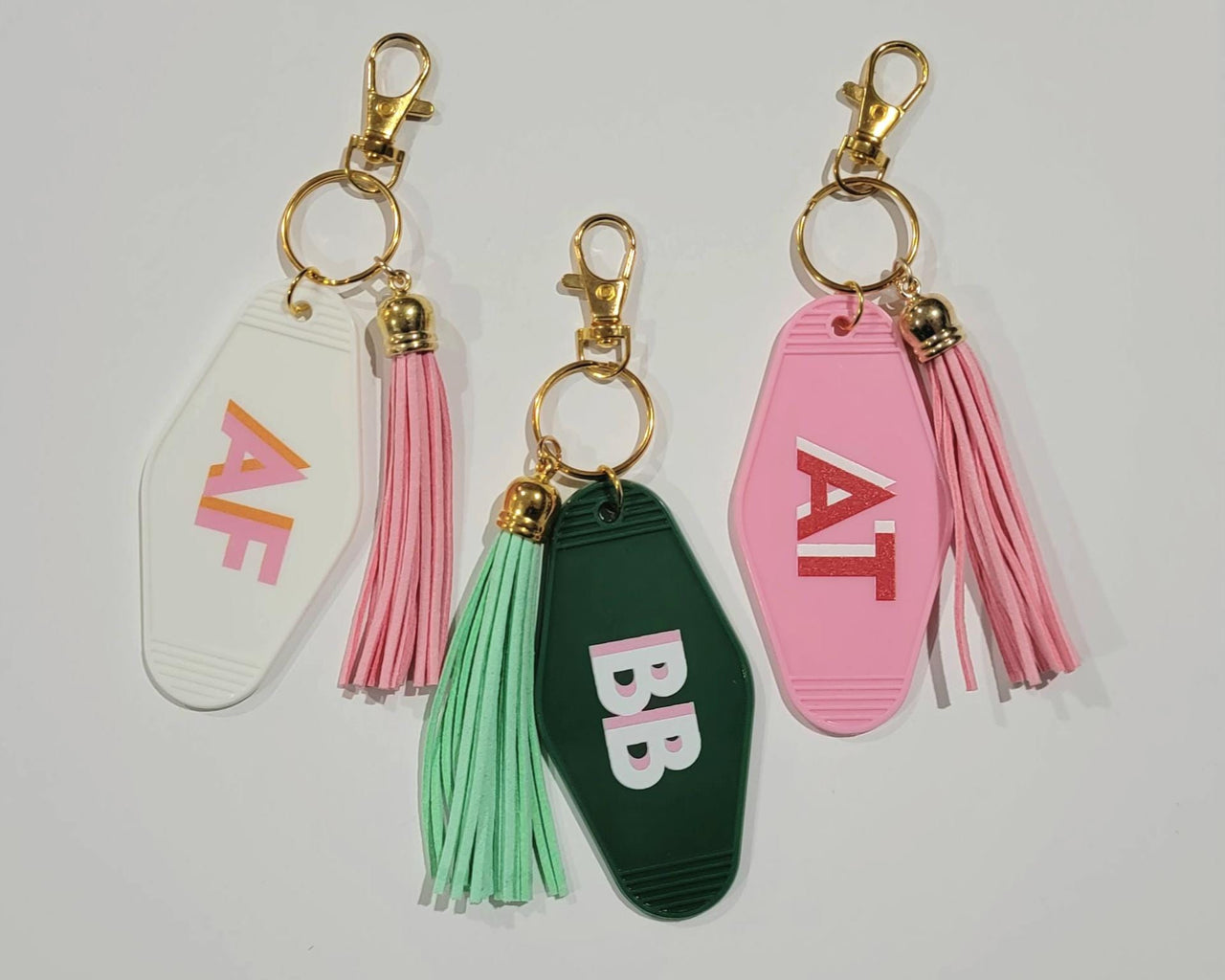 Personalized Shadow Monogram Retro Motel Keychain, Custom Key ring, Bridesmaid Gift, Bridal shower favors, Preppy country club pool party