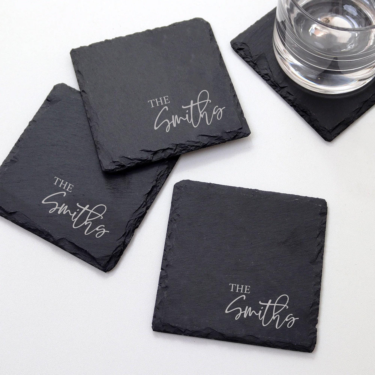 Engraved Slate Coasters | Custom Unique Wedding Gift Personalized Housewarming Gift Set | Last Name Stone Coaster | Newlywed Gift for couple