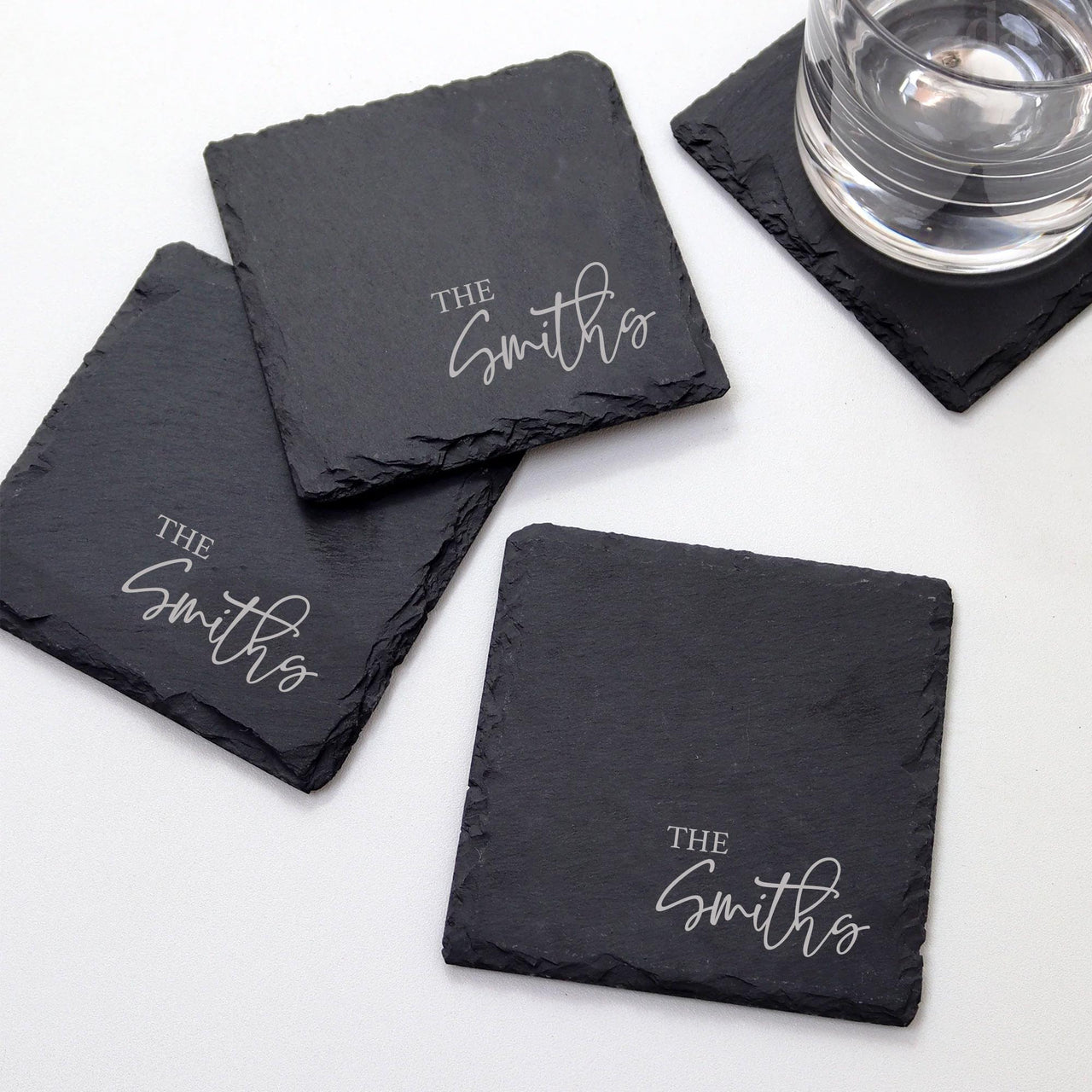 Engraved Slate Coasters | Custom Unique Wedding Gift Personalized Housewarming Gift Set | Last Name Stone Coaster | Newlywed Gift for couple