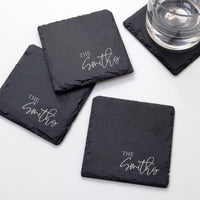 Thumbnail for Engraved Slate Coasters | Custom Unique Wedding Gift Personalized Housewarming Gift Set | Last Name Stone Coaster | Newlywed Gift for couple