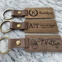 Thumbnail for Engraved Wooden Keychains | Boho Rustic Gift | Bridesmaid Gifts | Bridal Shower Gift | Personalized Key Rings | Christmas Gift for him + Her