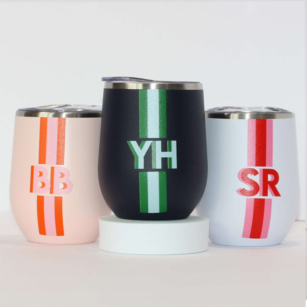 Shadow Monogram Tumbler with lid and straw, Block shadow with stripe, Stemless Wine Tumbler, Colorful Unique Preppy Y2k Gift