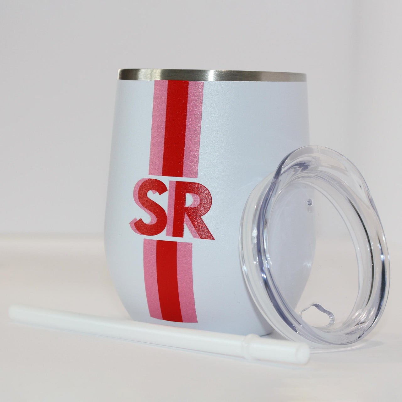 Shadow Monogram Tumbler with lid and straw, Block shadow with stripe, Stemless Wine Tumbler, Colorful Unique Preppy Y2k Gift
