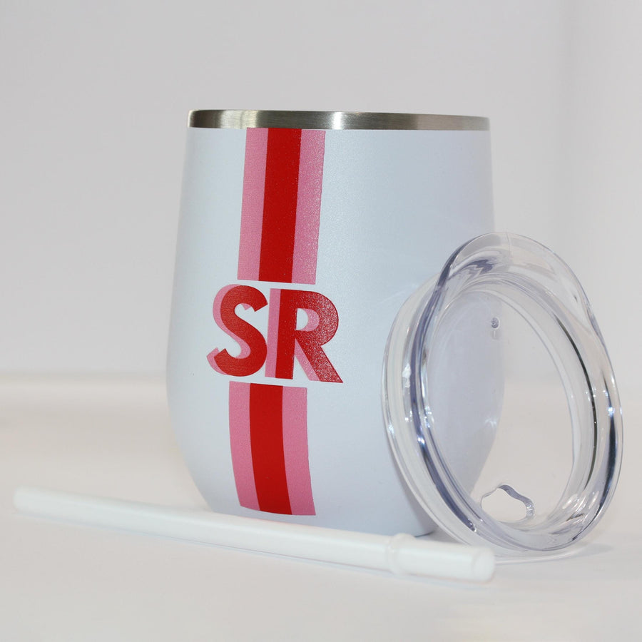 Shadow Monogram Tumbler with lid and straw, Block shadow with stripe, Stemless Wine Tumbler, Colorful Unique Preppy Y2k Gift