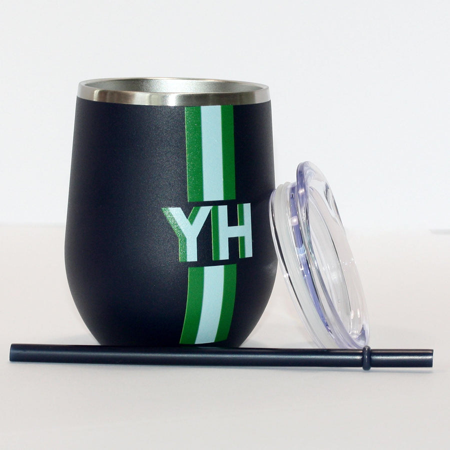 Shadow Monogram Tumbler with lid and straw, Block shadow with stripe, Stemless Wine Tumbler, Colorful Unique Preppy Y2k Gift