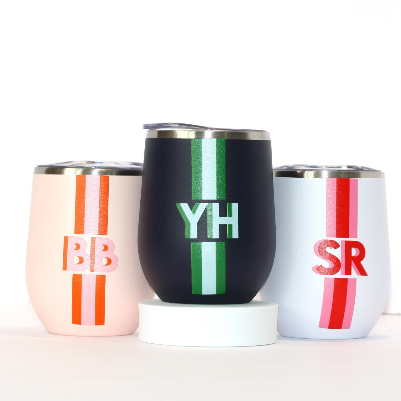 Shadow Monogram Tumbler with lid and straw, Block shadow with stripe, Stemless Wine Tumbler, Colorful Unique Preppy Y2k Gift