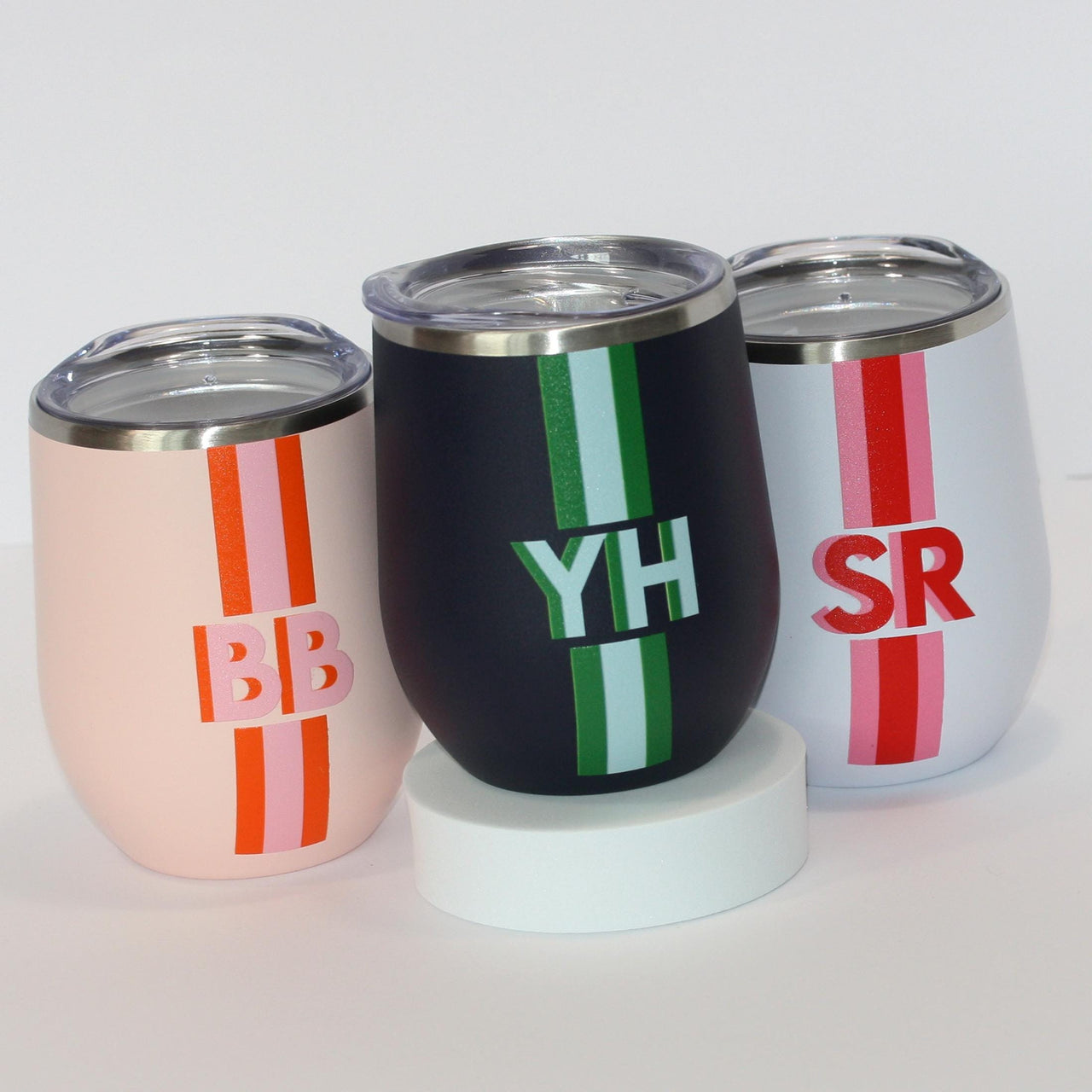 Shadow Monogram Tumbler with lid and straw, Block shadow with stripe, Stemless Wine Tumbler, Colorful Unique Preppy Y2k Gift