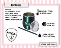 Thumbnail for Shadow Monogram Tumbler with lid and straw, Block shadow with stripe, Stemless Wine Tumbler, Colorful Unique Preppy Y2k Gift