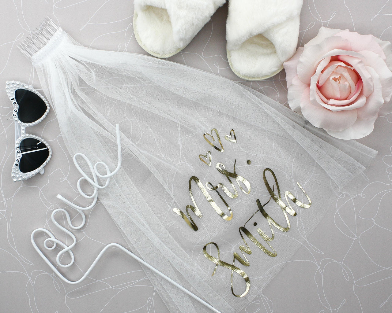 Personalized veil for Bachelorette party, short veil for future mrs, bride to be accessories, new last name, Southern Bell, Retro Glam