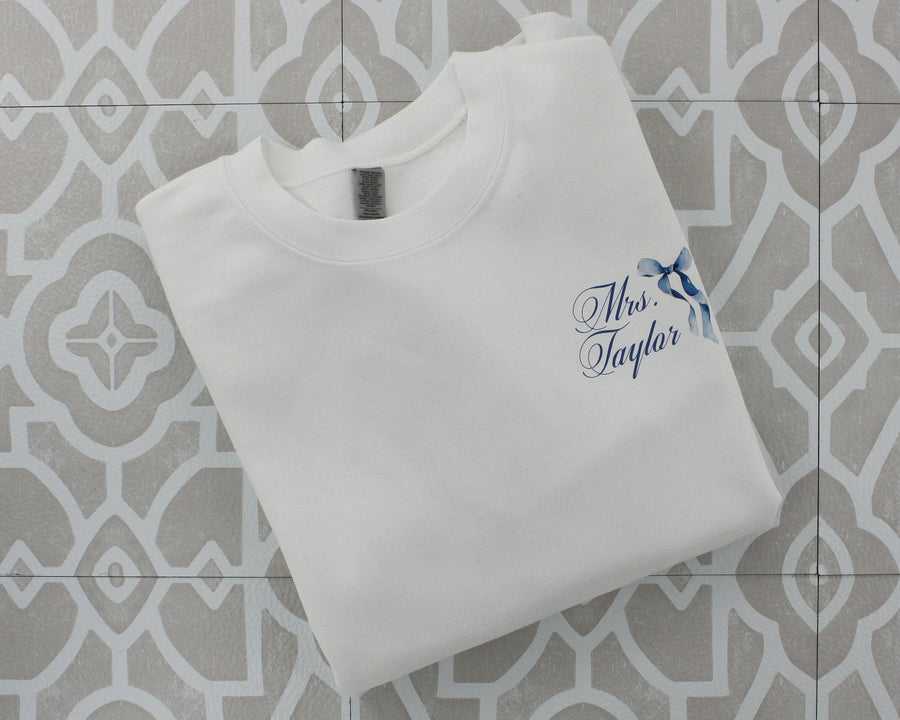 Bride to be Crew neck, Going to the chapel personalized last name sweatshirt, Something Blue Gift for the future mrs, Coquette French Toile