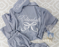 Personalized Bride Getting Ready Pj Short + sleepmask Set, Coquette bow Bridesmaid PJ's, French Toile Pajama Set, Mrs Pajamas, Monogram PJ's