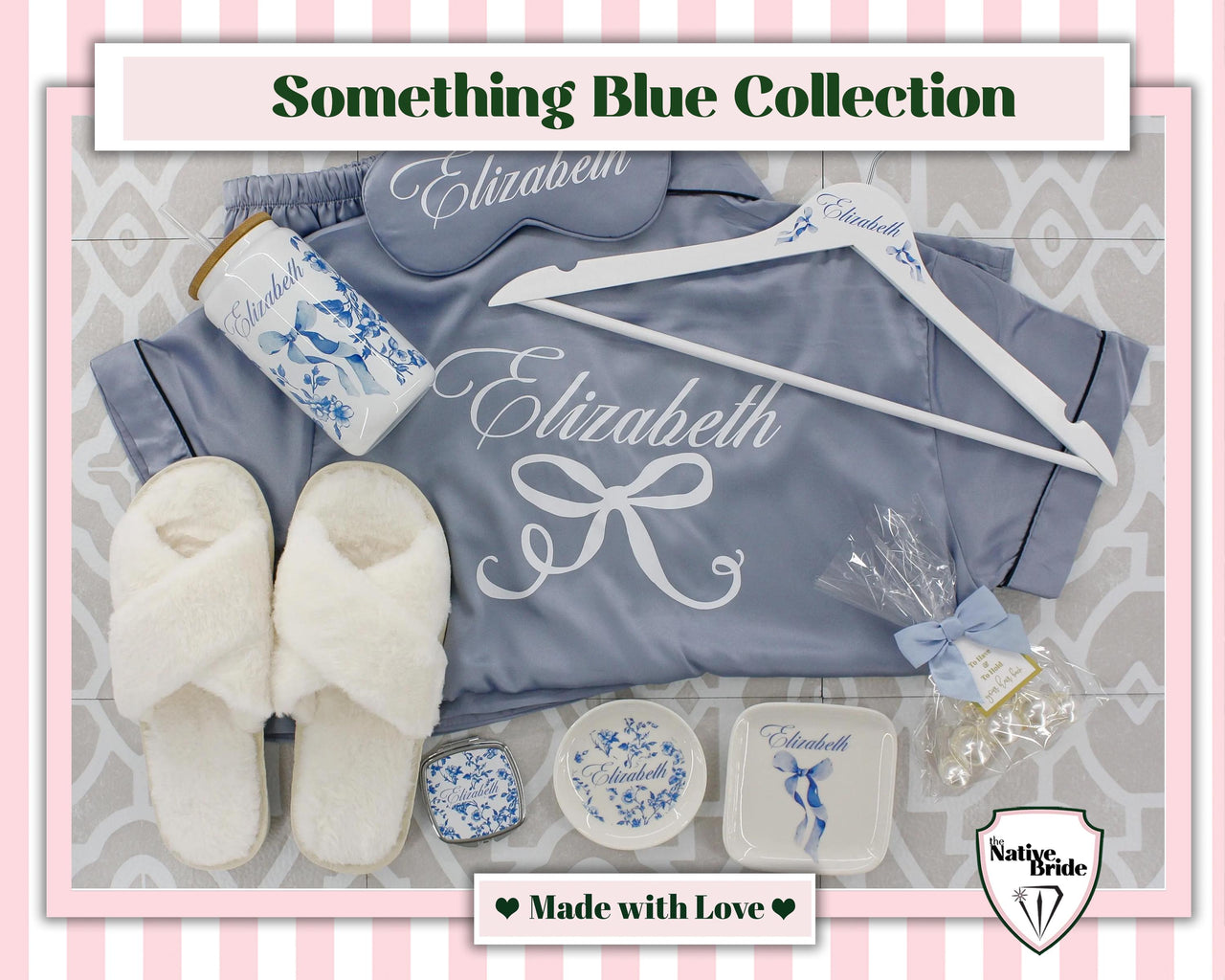 Personalized Coquette Glass Ice Coffee Cup, French Toile with Bow tumbler, Something Blue for Bride and Bridesmaids Gifts, Unique Proposal
