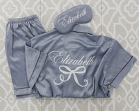 Personalized Bride Getting Ready Pj Short + sleepmask Set, Coquette bow Bridesmaid PJ's, French Toile Pajama Set, Mrs Pajamas, Monogram PJ's