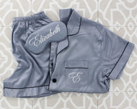 Personalized Bride Getting Ready Pj Short + sleepmask Set, Coquette bow Bridesmaid PJ's, French Toile Pajama Set, Mrs Pajamas, Monogram PJ's