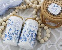 Thumbnail for Personalized Coquette Glass Ice Coffee Cup, French Toile with Bow tumbler, Something Blue for Bride and Bridesmaids Gifts, Unique Proposal