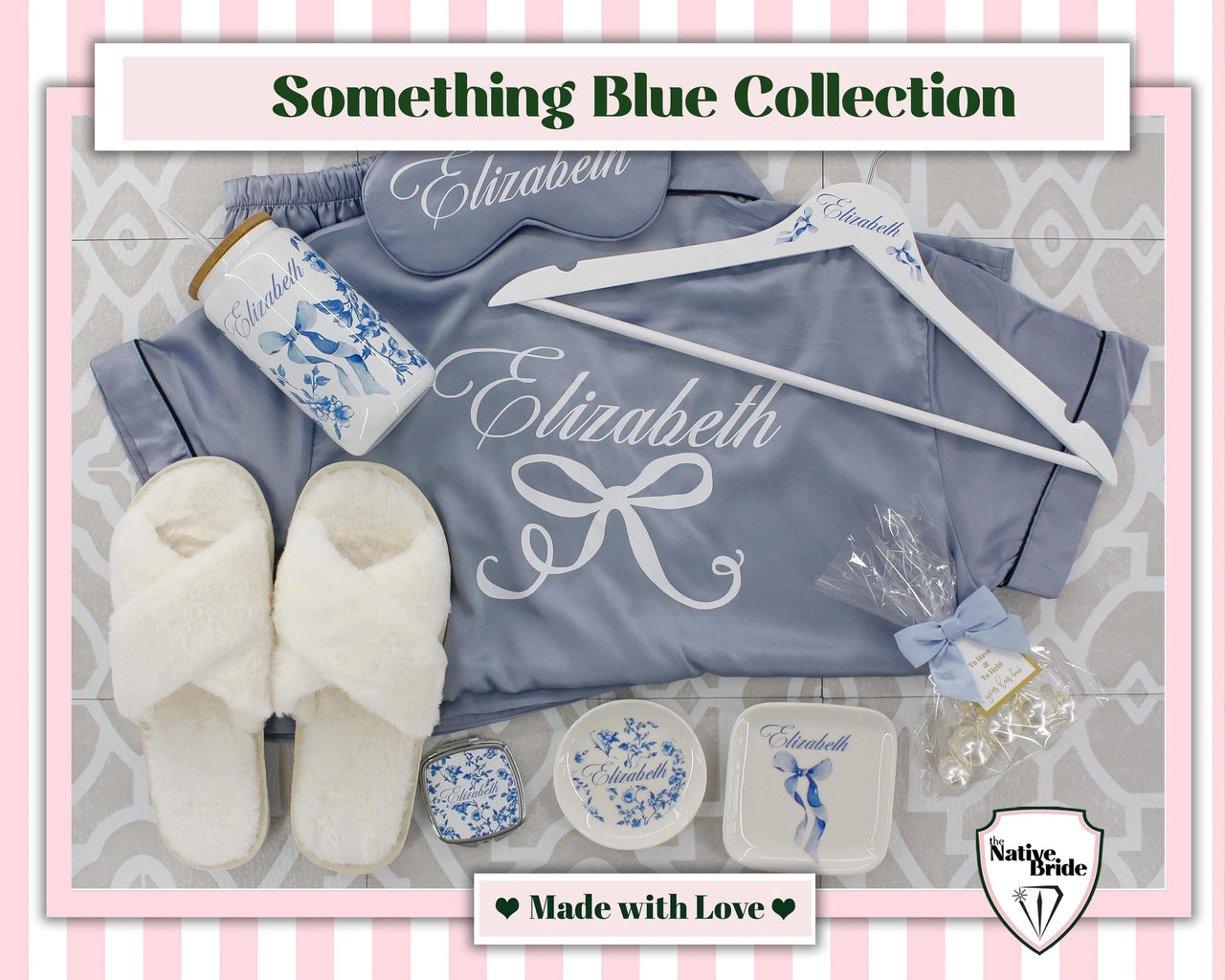 Personalized Coquette Glass Ice Coffee Cup, French Toile with Bow tumbler, Something Blue for Bride and Bridesmaids Gifts, Unique Proposal