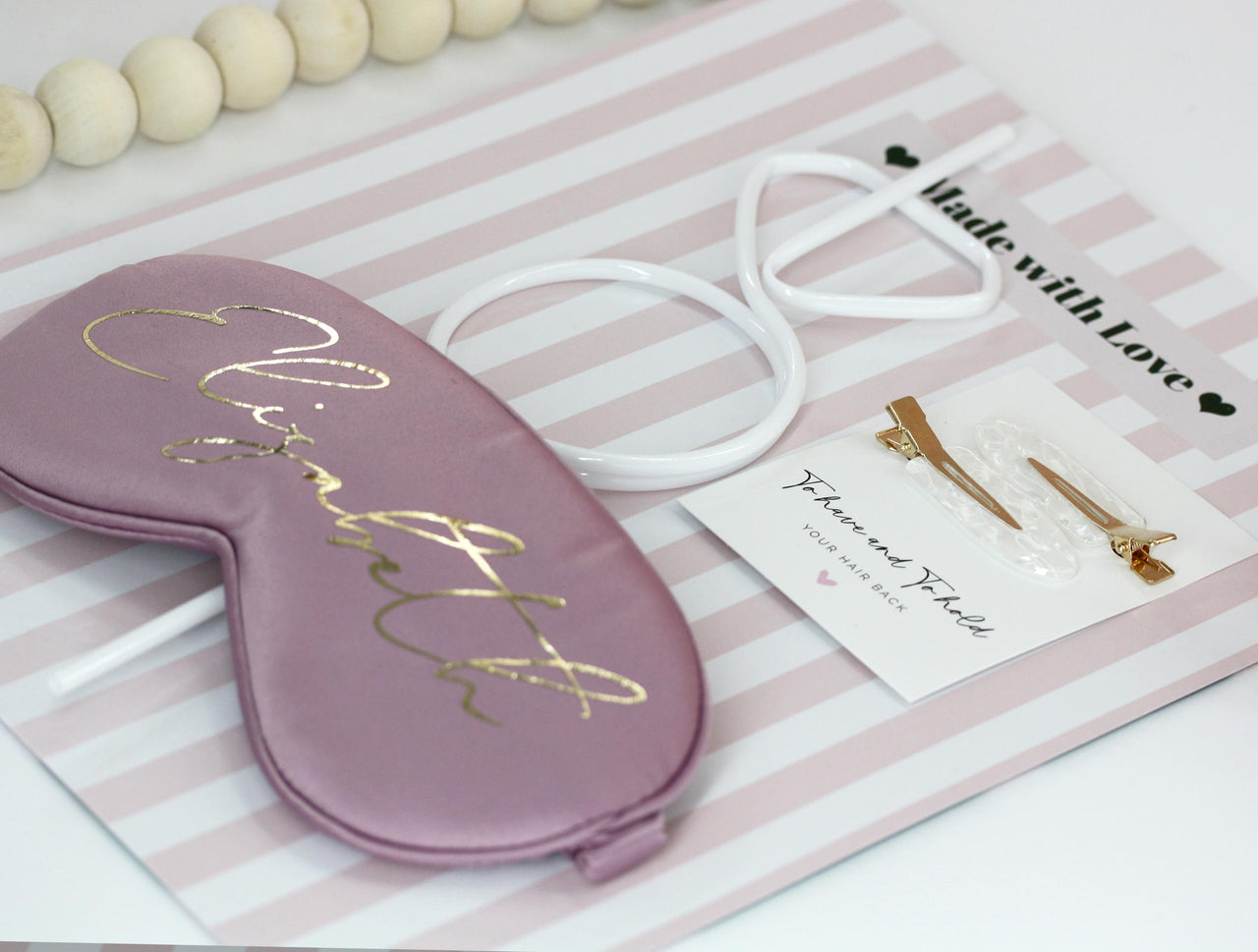 Girls Gone Mild Bachelorette Party Sleepover Gift Set with Personalized Sleep Mask, To Have and To Hold Clip Set and White Diamond Straw
