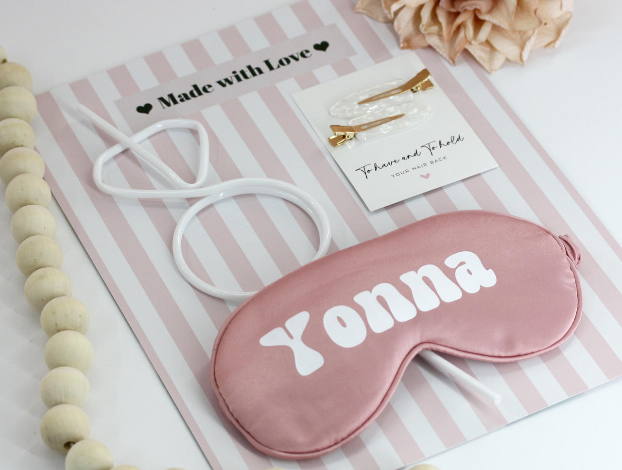 Girls Gone Mild Bachelorette Party Sleepover Gift Set with Personalized Sleep Mask, To Have and To Hold Clip Set and White Diamond Straw