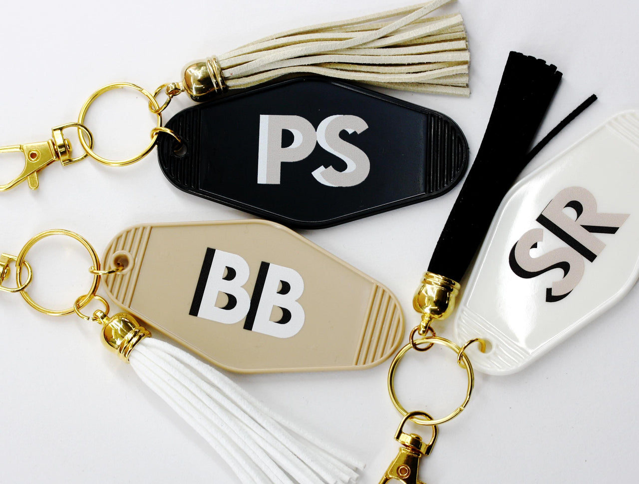 Motel Keychain Personalized with Shadow Monogram Retro Hotel Keychain Bridesmaid Gifts Bachelorette Gift Preppy Glitter Keychain with Tassel