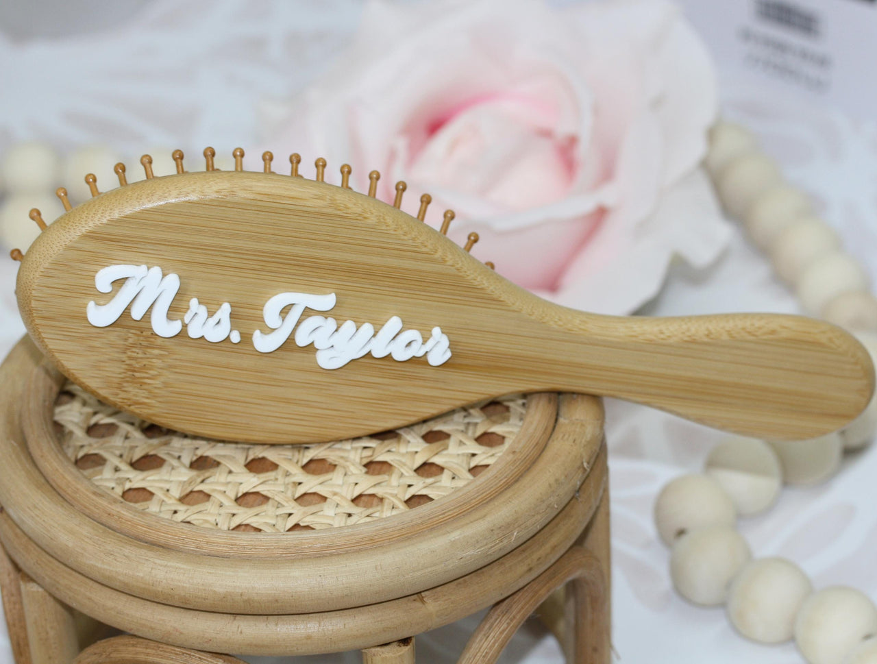 Personalized Bamboo Hair Brush with 3D laser cut Name