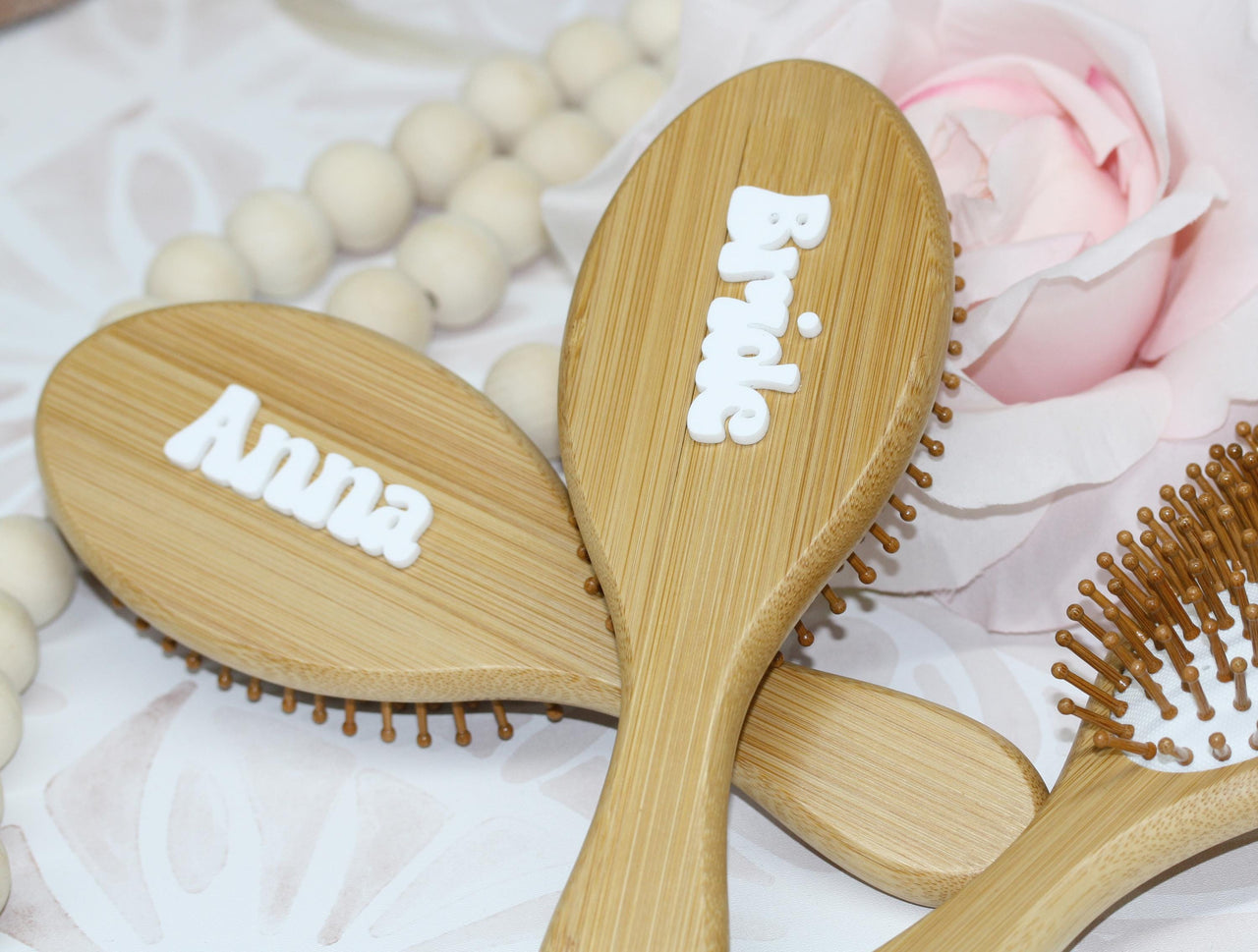 Personalized bamboo hair brush with laser cut Acrylic 3D name, Custom eco-friendly hairbrush Bridal shower Gift or Bachelorette Party Favor