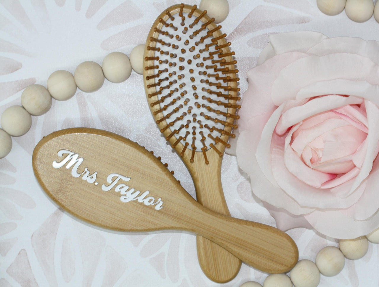 Personalized Bamboo Hair Brush with 3D laser cut Name