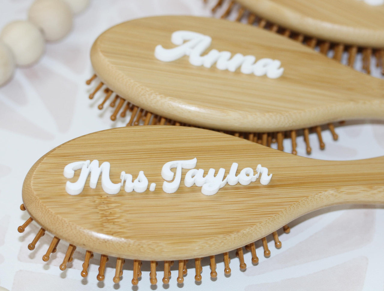 Personalized bamboo hair brush with laser cut Acrylic 3D name, Custom eco-friendly hairbrush Bridal shower Gift or Bachelorette Party Favor