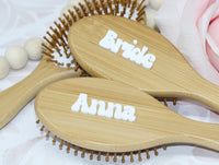 Thumbnail for Personalized bamboo hair brush with laser cut Acrylic 3D name, Custom eco-friendly hairbrush Bridal shower Gift or Bachelorette Party Favor